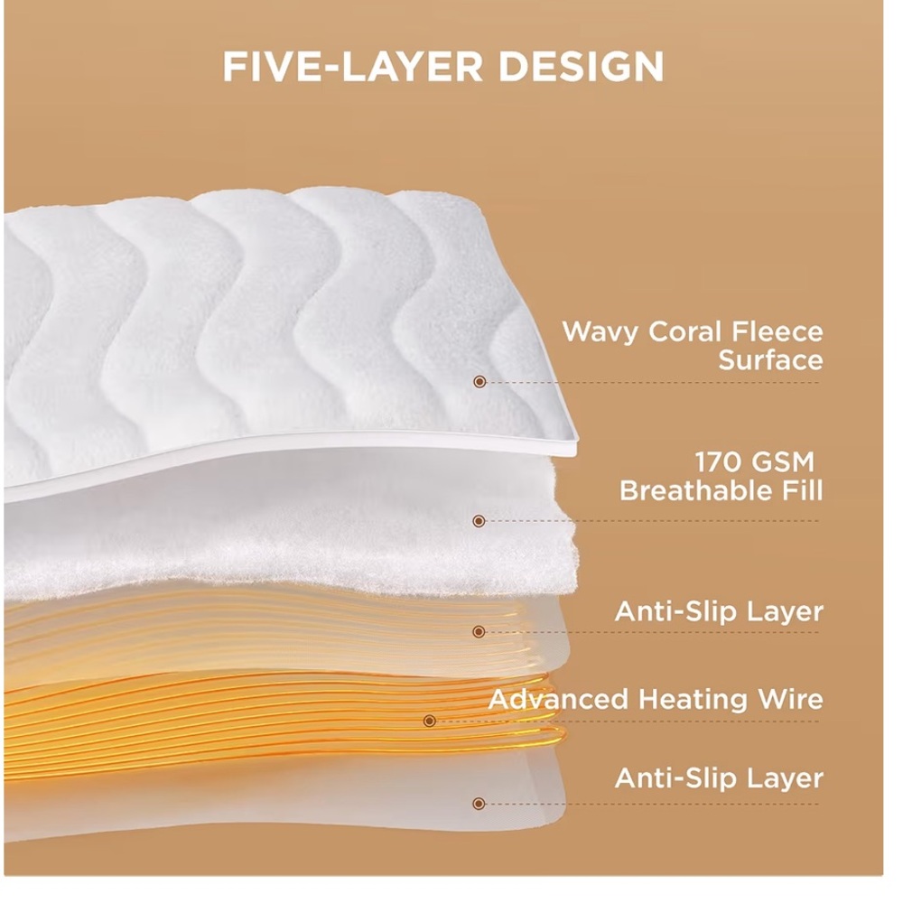 KING SIZE White Coral Fleece Heated Mattress Pad Cover Dual Controller - Picture 13 of 16